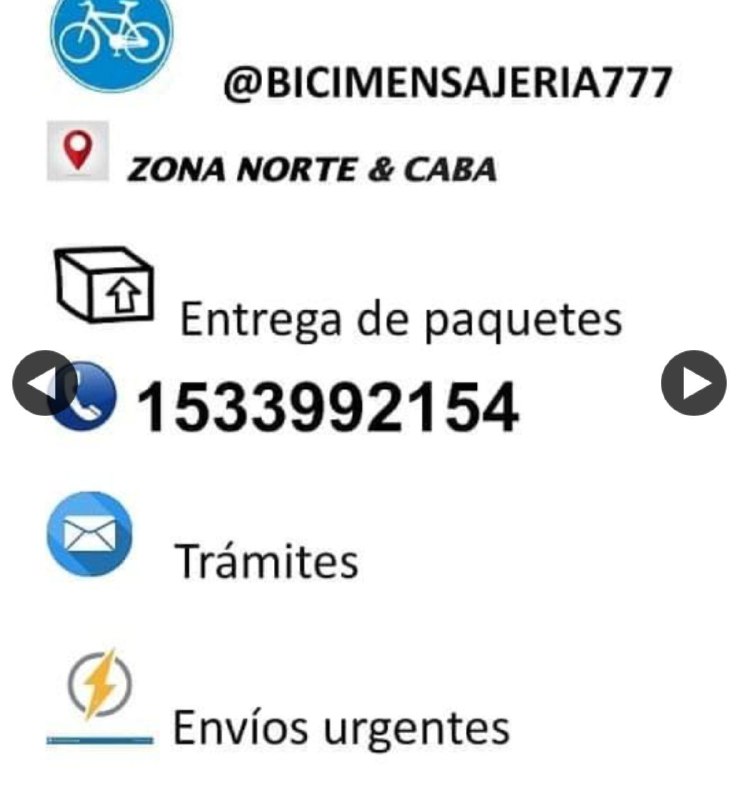 Volante de Bicimensajería777, con información de contacto y redes